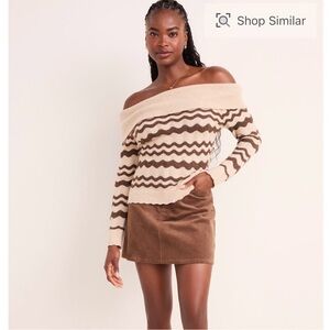 NWOT Francesca's Collections Beige and Brown Off-Shoulder Sweater